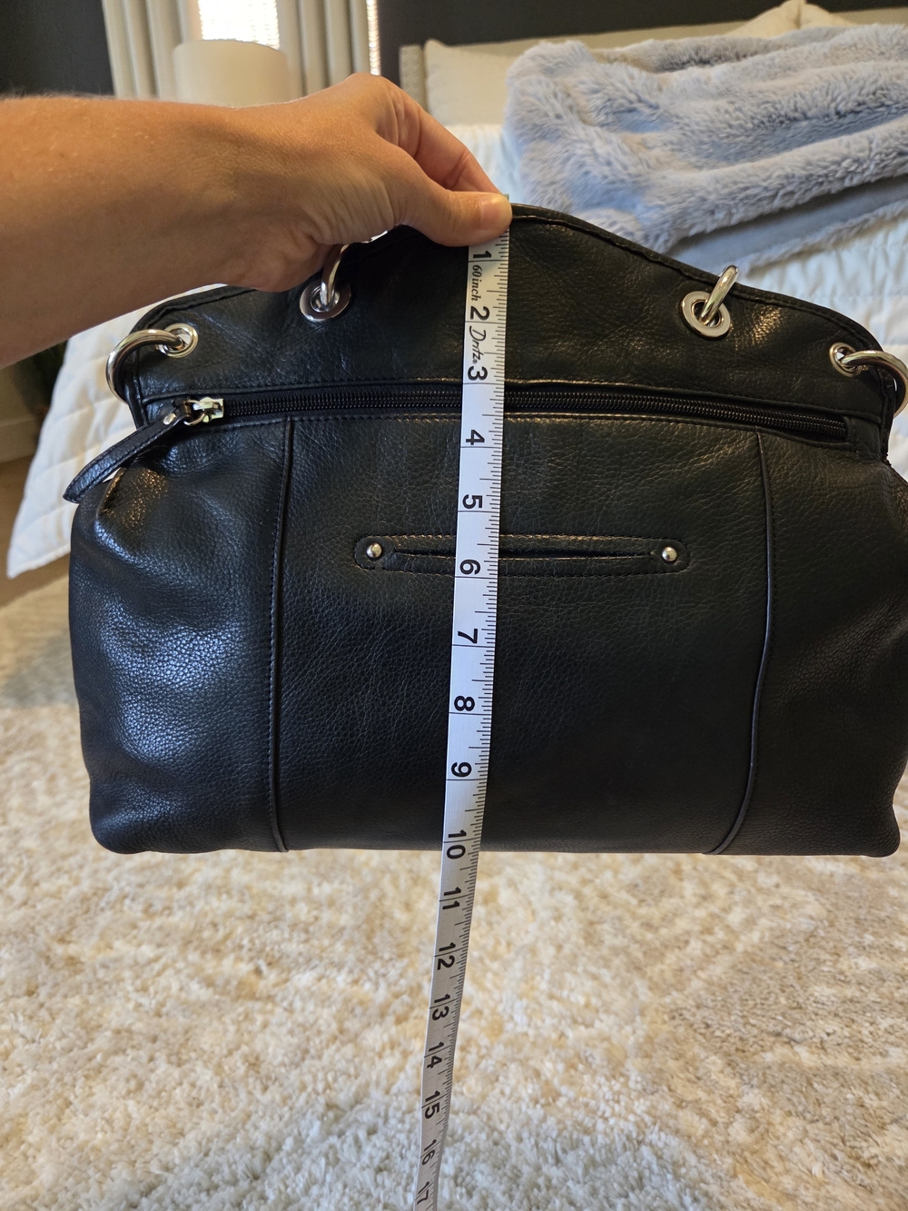 b. makowsky Black Leather Dual-Zip Crossbody Tote - Picture 3 of 16